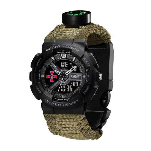 Годинник наручний Patriot 005BKSU ЗСУ Чорні Паракордовий ремінець Army Green + Коробка фото 7