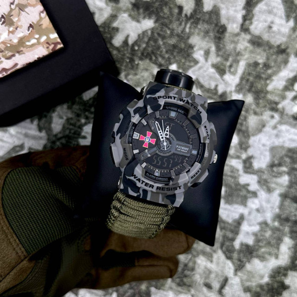 Часы наручные Patriot 005CMGYSU ВСУ Серый камуфляж Паракордовый ремешок Army Green + Коробка фото 3