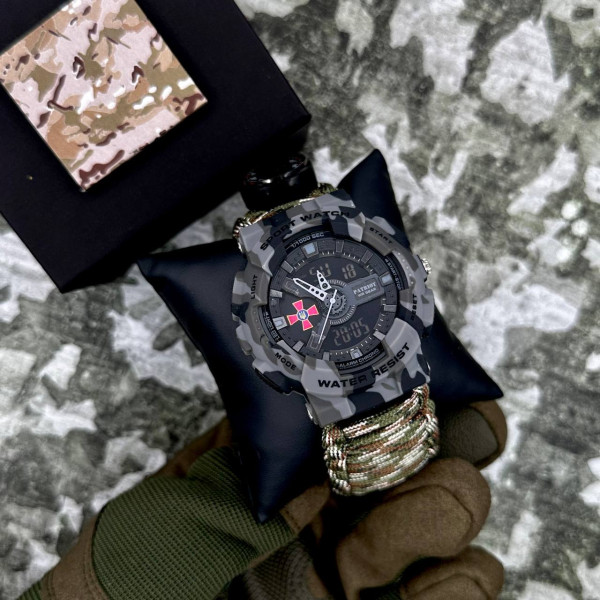Годинник наручний Patriot 005CMGYSU ЗСУ Сірий камуфляж Паракордовий ремінець Camo Green + Коробка. фото 4