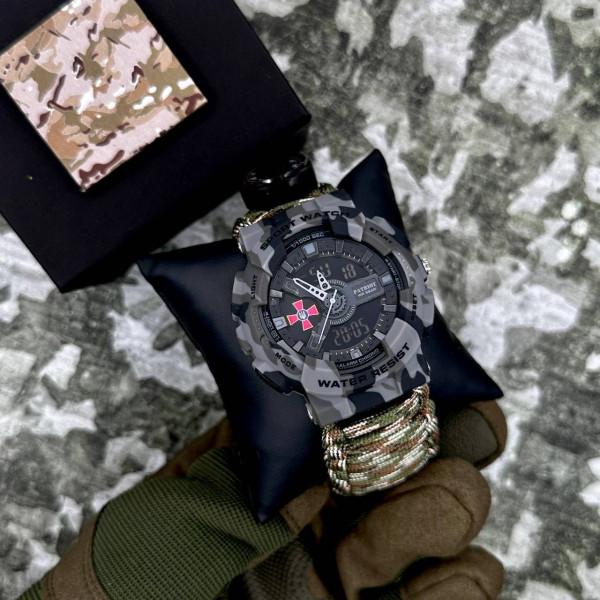 Годинник наручний Patriot 005CMGYSU ЗСУ Сірий камуфляж Паракордовий ремінець Camo Green + Коробка. фото 4