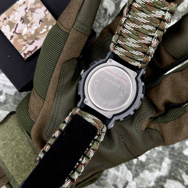 Часы наручные Patriot 005CMGYSU ВСУ Серый камуфляж Паракордовый ремешок Camo Green + Коробка. фото 6