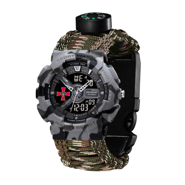Годинник наручний Patriot 005CMGYSU ЗСУ Сірий камуфляж Паракордовий ремінець Camo Green + Коробка. фото 7