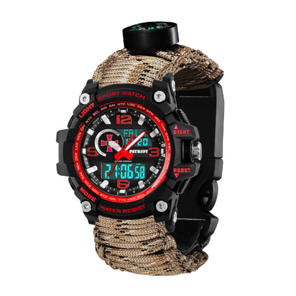 Часы наручные Patriot 012BKRDSU ВСУ Черные с красным Паракордовый ремешок Desert Camo + Коробка фото 3