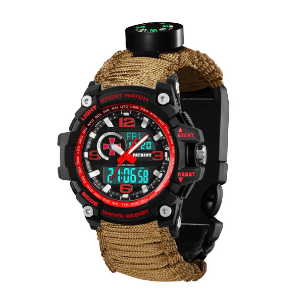 Часы наручные Patriot 012BKRDSU ВСУ Черные с красным Паракордовый ремешок Khaki + Коробка фото 3