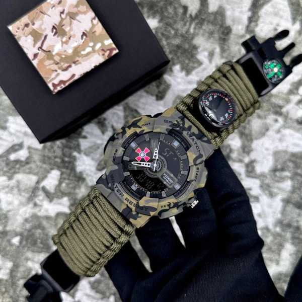 Годинник наручний Patriot 005CMGRSU ЗСУ Зелений камуфляж Паракордовий ремінець Army Green + Коробка. фото 3