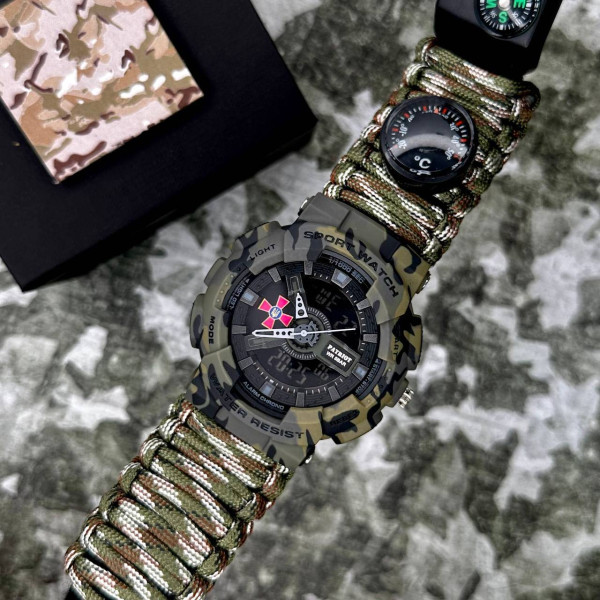 Часы наручные Patriot 005CMGRSU ВСУ Зеленый камуфляж Паракордовый ремешок Camo Green + Коробка. фото 4