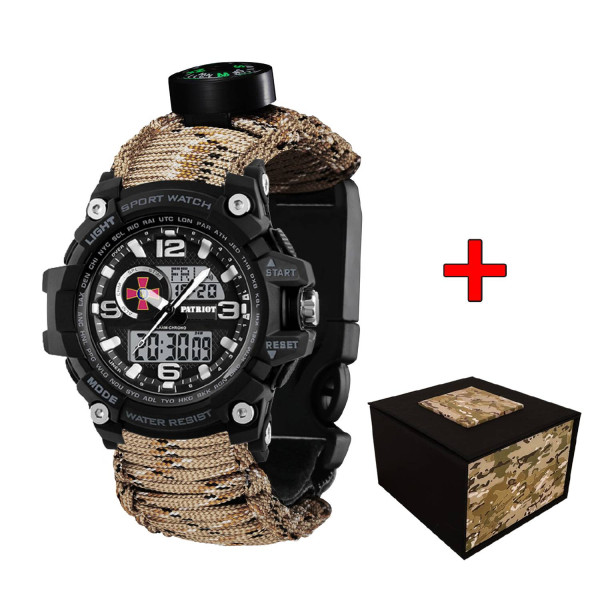 Часы наручные Patriot 012BKSU ВСУ Черные Паракордовый ремешок Desert Camo + Коробка фото 1