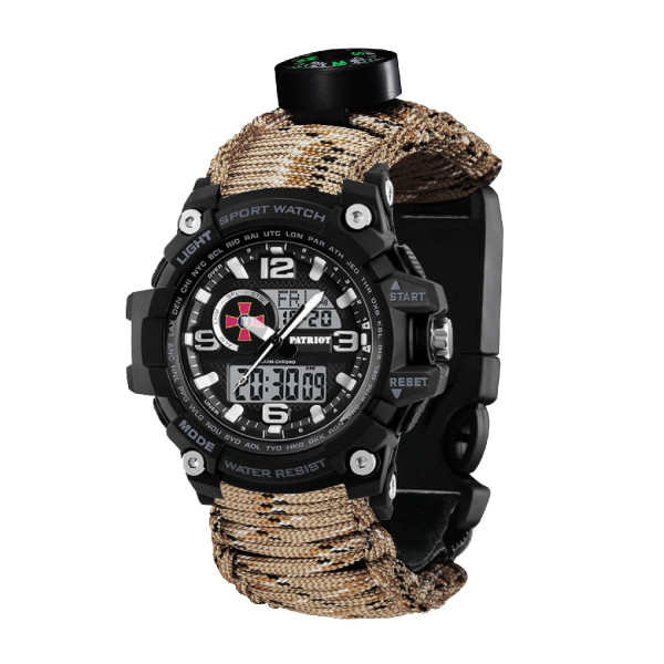 Часы наручные Patriot 012BKSU ВСУ Черные Паракордовый ремешок Desert Camo + Коробка фото 3