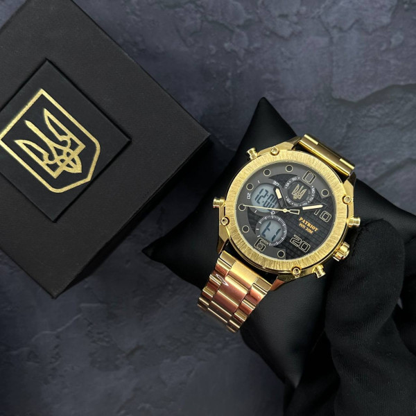 Годинник наручний Patriot 017 Тризуб Золото Gold-Black-White Steel фото 3