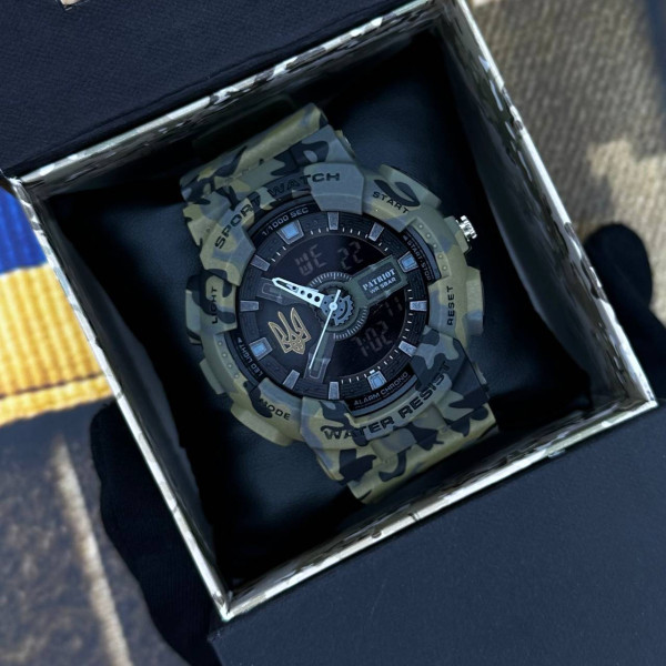 Часы наручные Patriot 005 Трезубец золото Camo Green + Коробка. фото 5