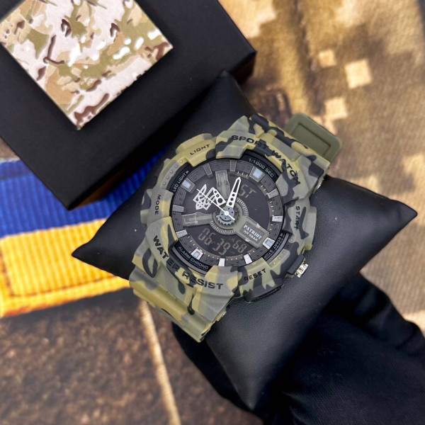 Часы наручные Patriot 005 Трезубец серебро Camo Green + Коробка. фото 4
