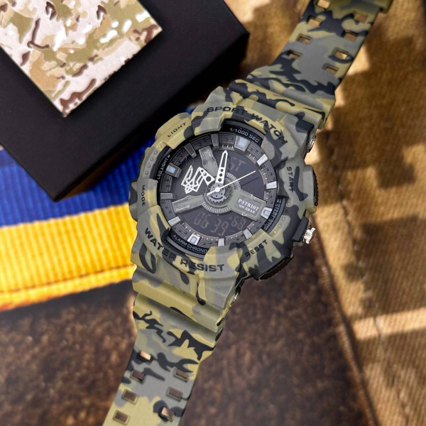 Часы наручные Patriot 005 Трезубец серебро Camo Green + Коробка. фото 5