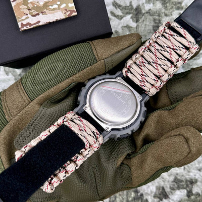 Patriot 005 Трезубец серебро Серый камуфляж Паракордовый ремешок Desert Camo + Короб