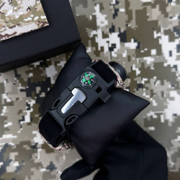 Годинник наручний Patriot 005 Тризуб золото Чорний Паракордовий ремінець Desert Camo + Коробка фото 6