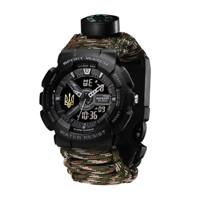 Patriot 005 Трезубец золото Черный Паракордовый ремешок Camo Green + Коробка