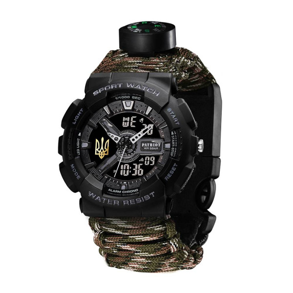 Годинник наручний Patriot 005 Тризуб золото Чорний Паракордовий ремінець Camo Green + Коробка фото 6