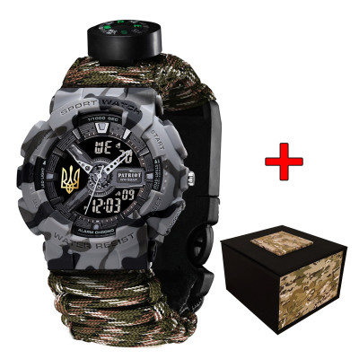 Patriot 005 Трезубец золото Серый камуфляж Паракордовый ремешок Camo Green+Коробка