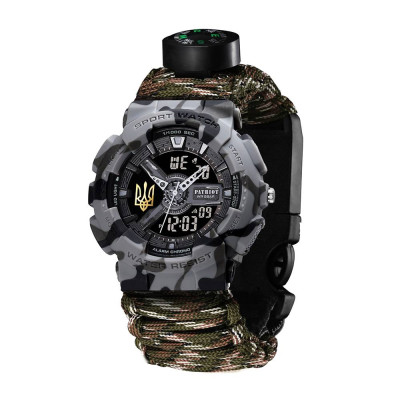 Patriot 005 Трезубец золото Серый камуфляж Паракордовый ремешок Camo Green+Коробка