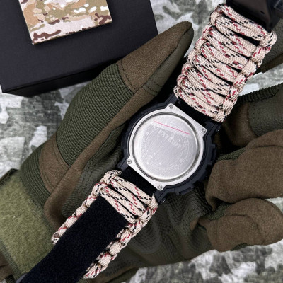 Patriot 005 Трезубец серебро Черный Паракордовый ремешок Desert Camo + Коробка