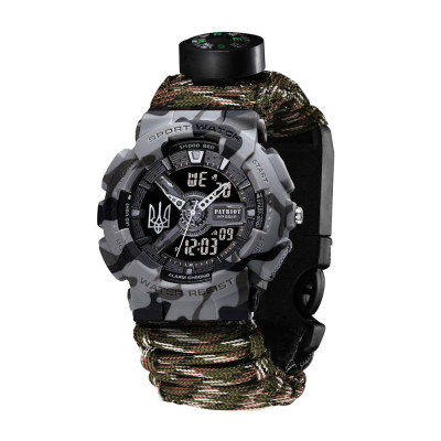 Patriot 005 Трезубец серебро Серый камуфляж Паракордовый ремешок Camo Green + Коробк