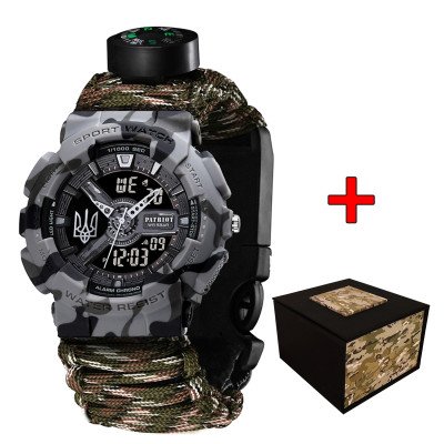 Patriot 005 Трезубец серебро Серый камуфляж Паракордовый ремешок Camo Green + Коробк