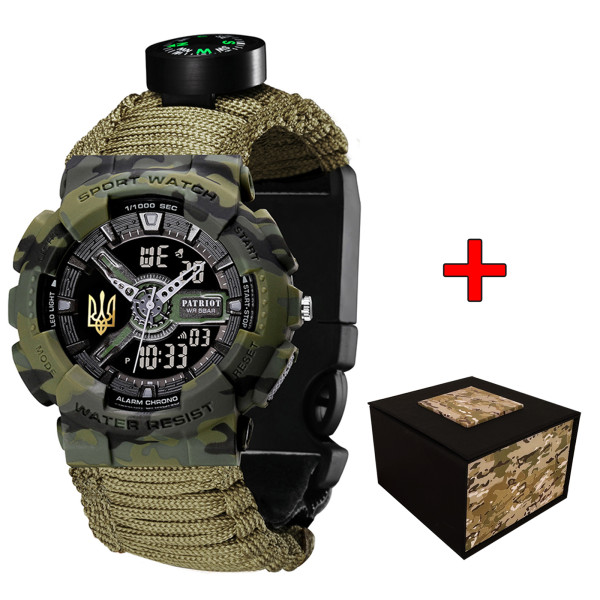 Годинник наручний Patriot 005 Тризуб золото Camo Green Паракордовий ремінець Army Green + Коробка. фото 1