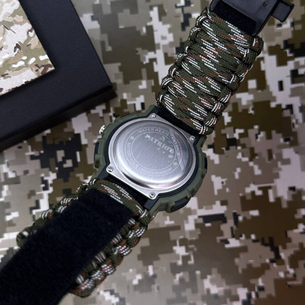 Часы наручные Patriot 005 Трезубец золото Army Green Паракордовый ремешок Camo Green + Коробка. фото 6