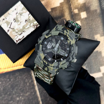 Patriot 005 Тризуб срібло Зелений камуфляж Паракордовий ремінець Camo Green + Коро
