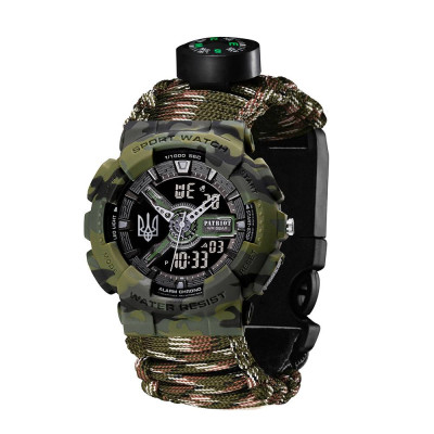 Patriot 005 Тризуб срібло Зелений камуфляж Паракордовий ремінець Camo Green + Коро