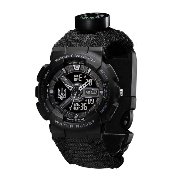 Часы наручные Patriot 005 Трезубец серебро Black Паракордовый ремешок Black+ Коробка фото 3