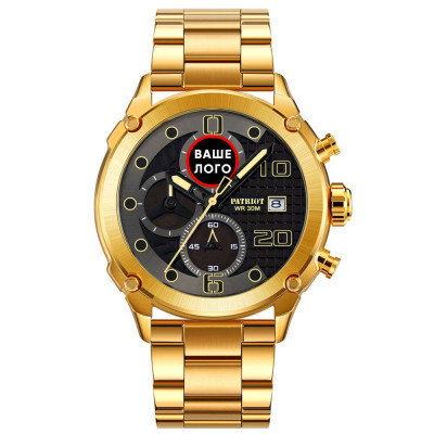 Годинник наручний Patriot 016 Ваше Лого Gold-Black Steel