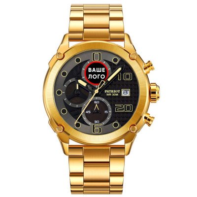 Годинник наручний Patriot 016 Ваше Лого Gold-Black Steel