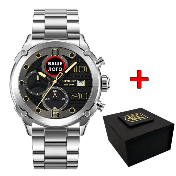 Годинник наручний Patriot 016 Ваше Лого Silver-Black Steel фото 1
