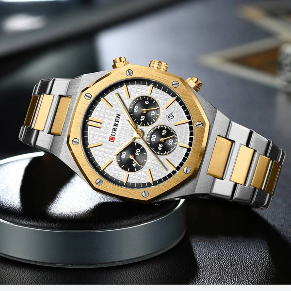 Чоловічий годинник Curren 8440 Silver-Gold-White фото 3