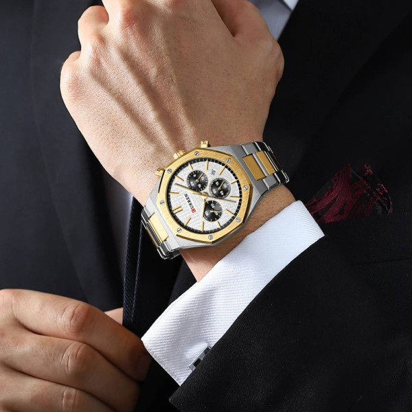 Чоловічий годинник Curren 8440 Silver-Gold-White фото 4