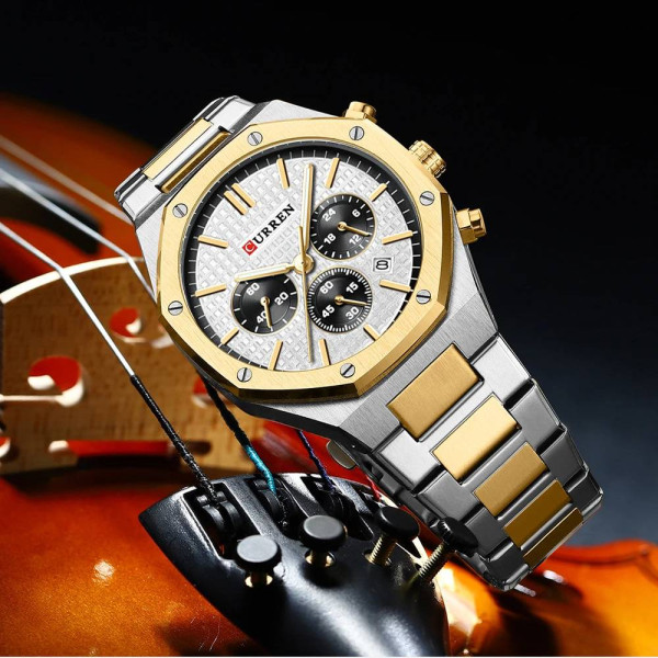 Чоловічий годинник Curren 8440 Silver-Gold-White фото 5