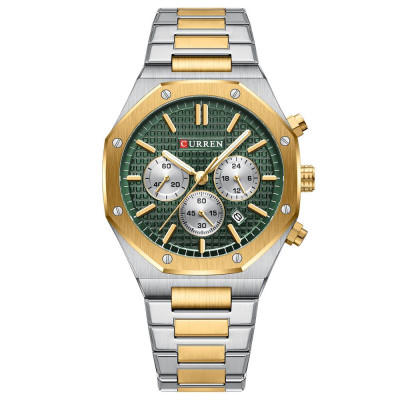 Мужские часы Curren 8440 Silver-Gold-Green