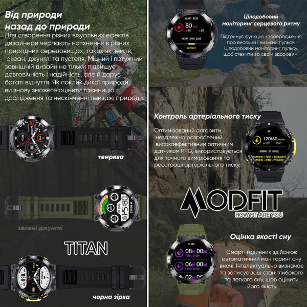 Розумний годинник Modfit Titan Black-Gold 35 мм. фото 6