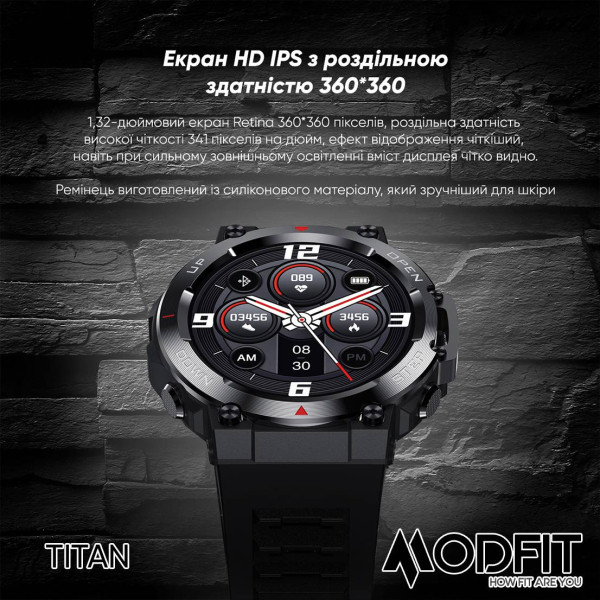 Розумний годинник Modfit Titan Black-Gold 35 мм. фото 7