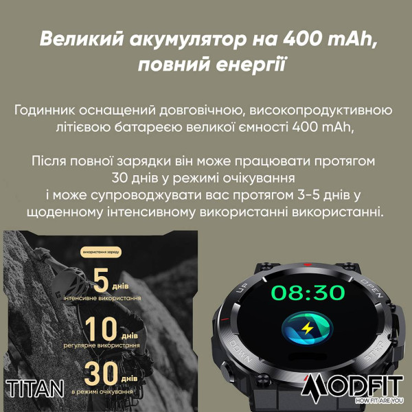 Розумний годинник Modfit Titan Black-Gold 35 мм. фото 8