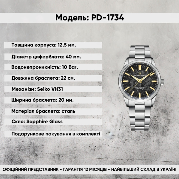 Мужские часы Pagani Design PD-1734 Silver-Black фото 3