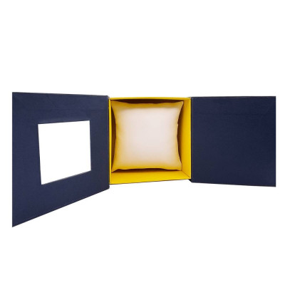 Подарункова картонна коробочка для годинника синьо-жовта з тризубом