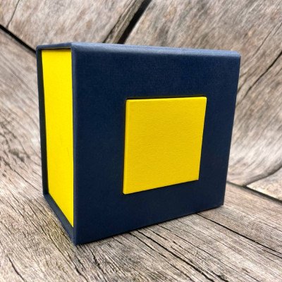 Подарункова картонна коробочка для годинника синьо-жовта