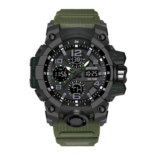 Чоловічий годинник Sanda 6021 Green-Black фото 1