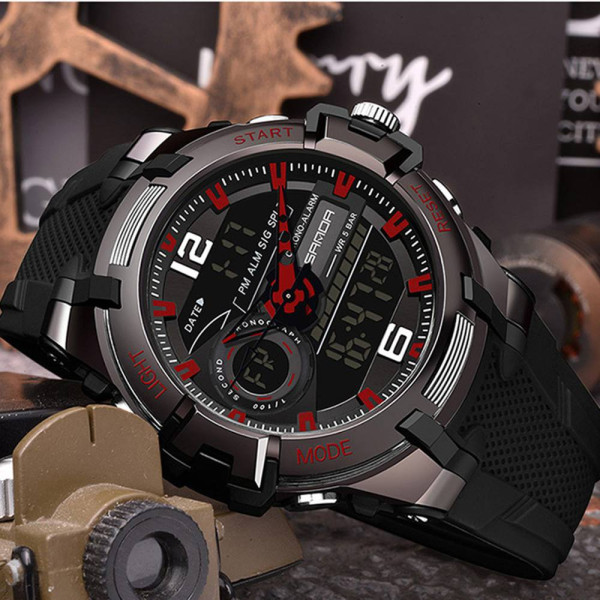 Чоловічий годинник Sanda 6015 Black-Red фото 5