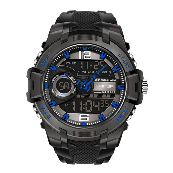 Чоловічий годинник Sanda 6015 Black-Blue фото 1