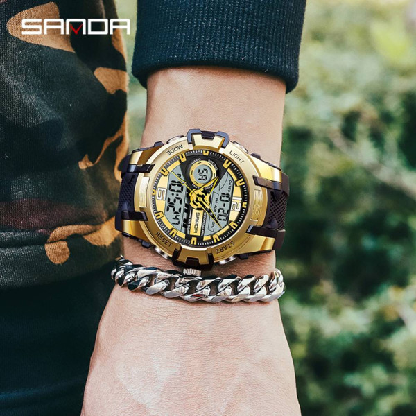 Чоловічий годинник Sanda 6015 Black-Gold фото 4
