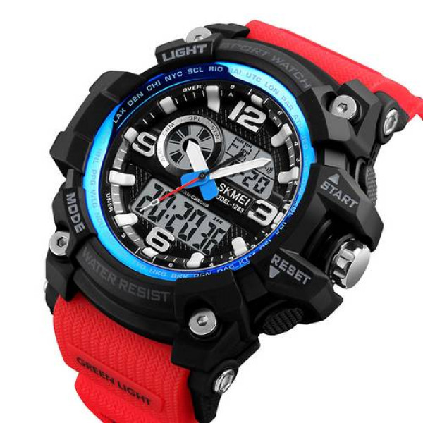 Чоловічий годинник Skmei 1283 Black-Blue-Red Wristband фото 3