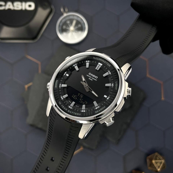 Классические Мужские часы Casio AMW-880-1A стальные, водонепроницаемые, Япония фото 3