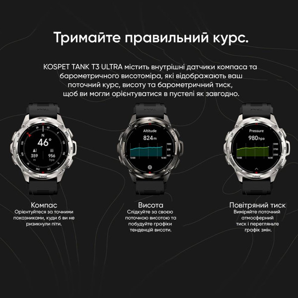 Тактические Умные Часы с Компасом Kospet TANK T3 ULTRA Black + GPS, Спортивные Режимы, Водозащита, Звонки фото 17